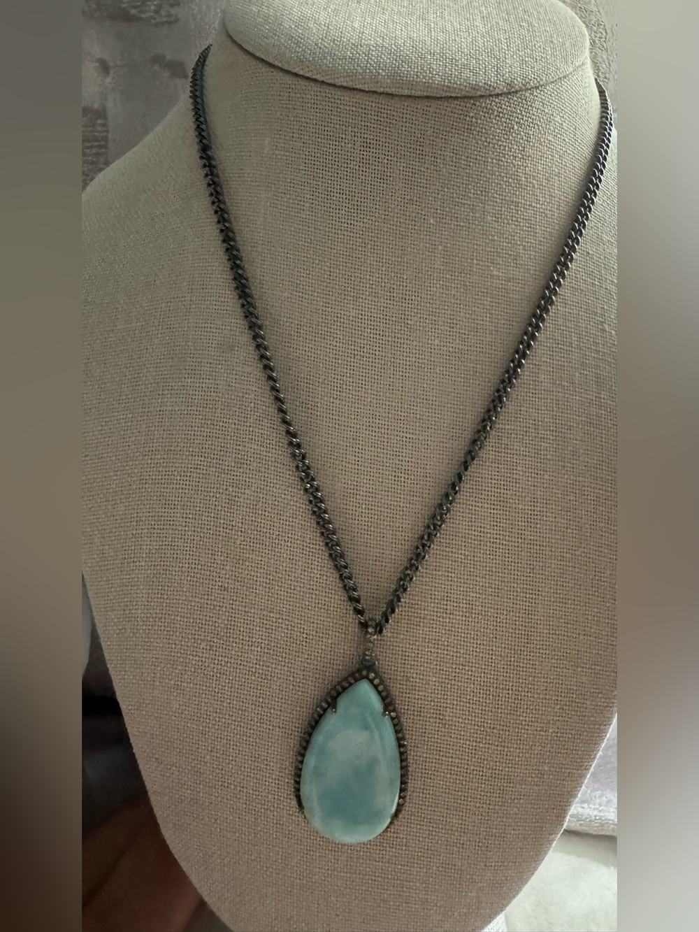 Diamond Halo Larimar Curb Chain Necklace silver by Adornia